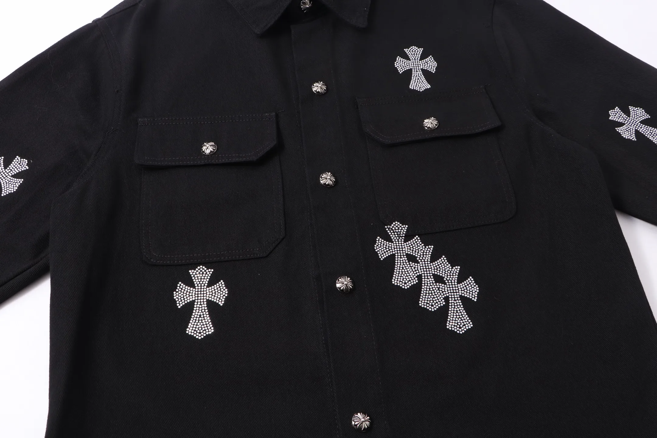 P370 Chrome Hearts Chrome Hearts Horseshoe Cross Shirt Denim Jacket Color: Black Size: M L XL XXL XXXL